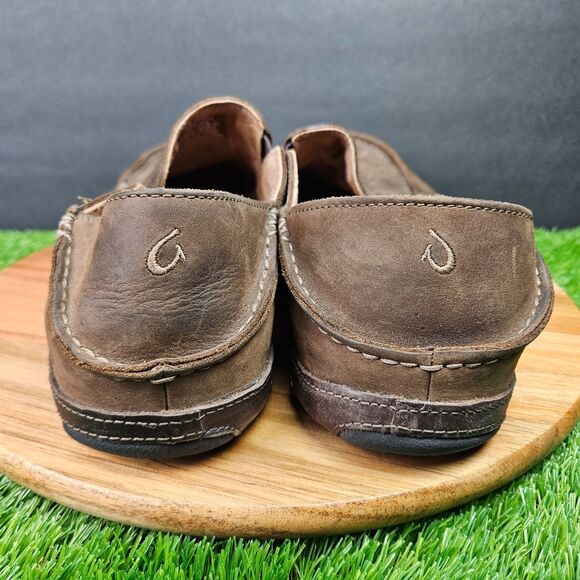 Olukai Moloa Brown Leather Drop Heel Slip On Comfort Loafers Mens Size 13 main image 9